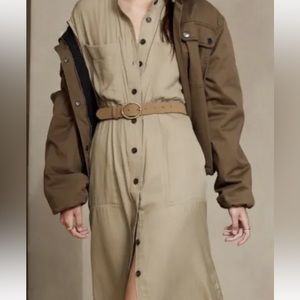 New Banana Republic Utility Pocket  Midi Dress Tan Size Large Tall